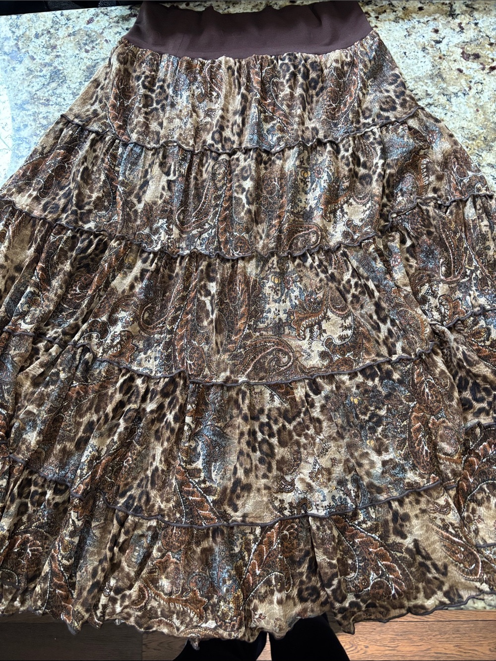 Reba Brown Paisley & Leopard Tiered Maxi Skirt